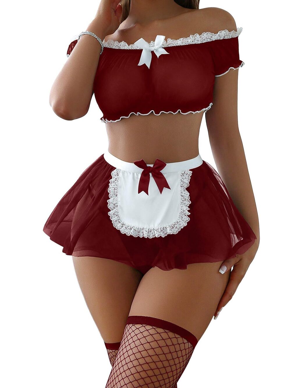 7595 Petite Sexy Stockings Mini Skirt Mesh Sheer Lace Halloween Costume